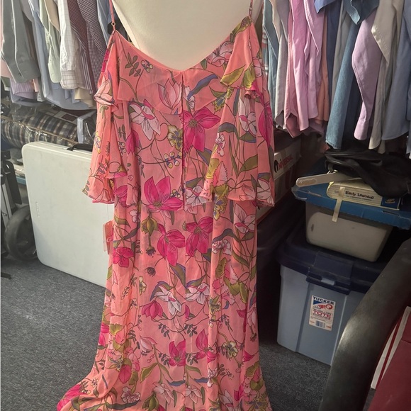 Gianni Bini Vibrant Pink Floral Long Sleeve shorts with flowing sheer skirt NWT - Picture 8 of 10